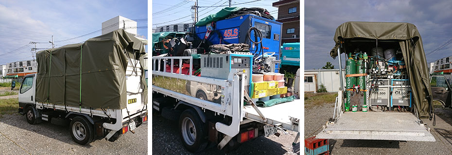 トラックに電源機材一式積んで施工します